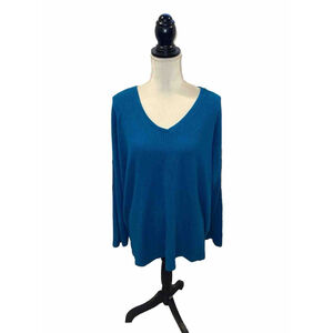 Women’s Time and Tru Ribbed Long Sleeve V Neck Sweater - Teal - Size XL
